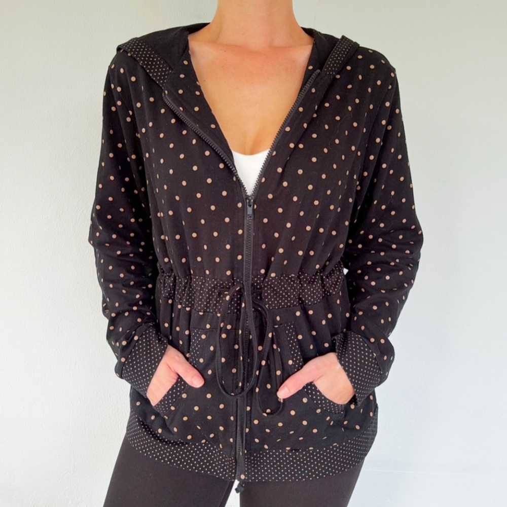 Vintage BFA classics black tan polka dot full zip lightweight jacket size XL